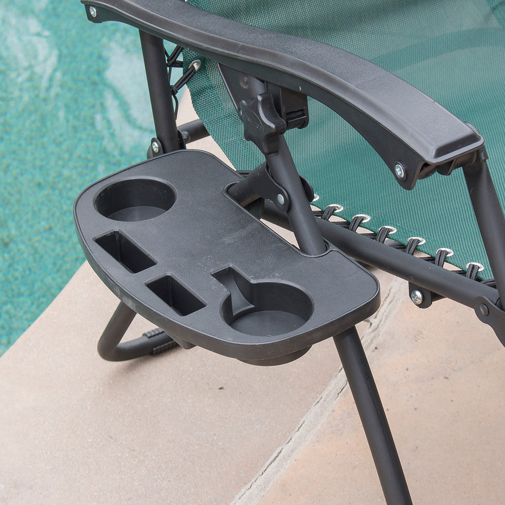 Zero Gravity Lounge Patio Chairs With Cup Holder, Set of 2, Green