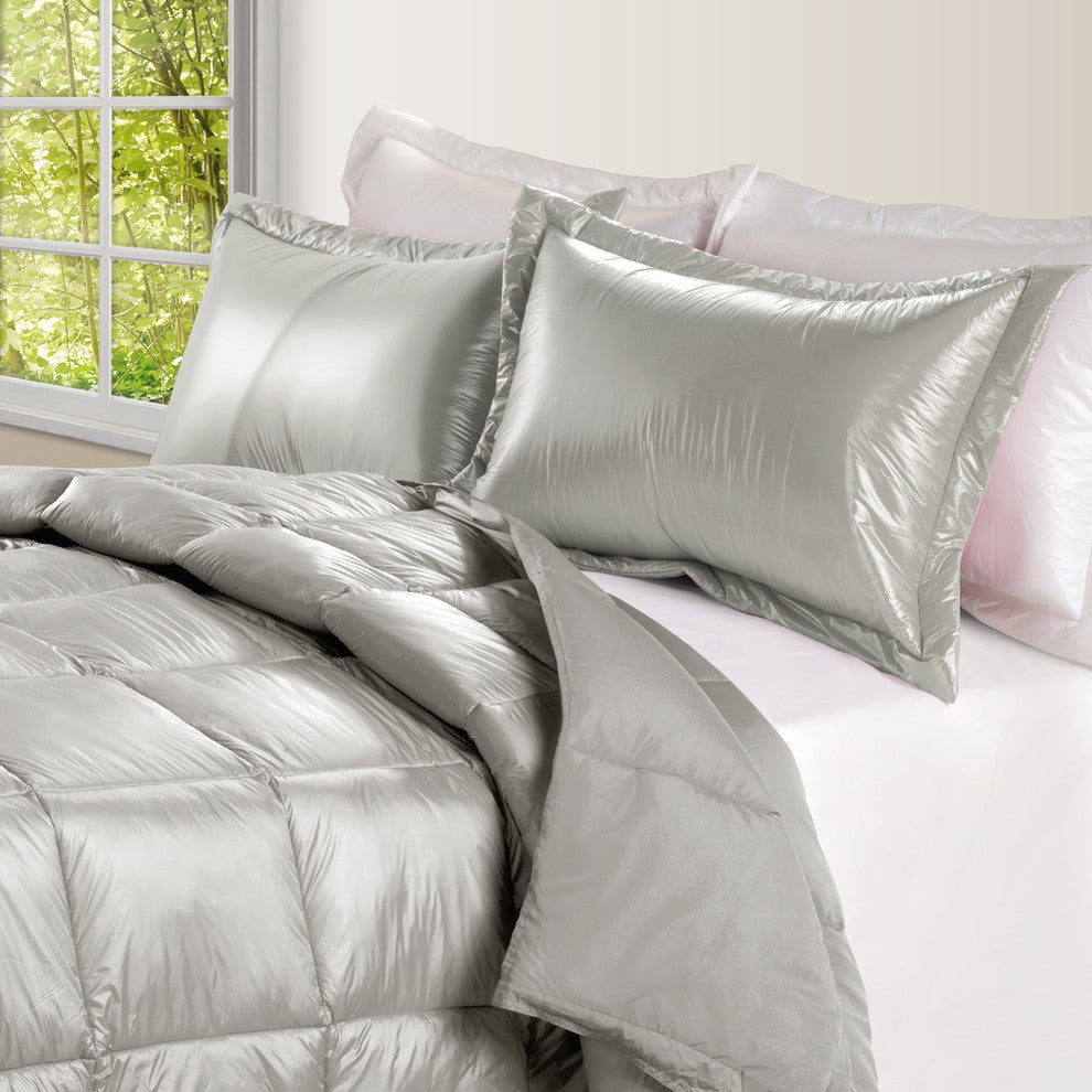 PUFF Packable Down Indoor/Outdoor Water Resistant Comforter, Silver, Twin