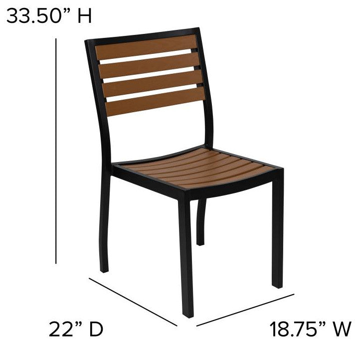 Lark 7 Pc Patio Set -4 Stacking Chairs, 30" x 48" Table & Umbrella with Base, Na