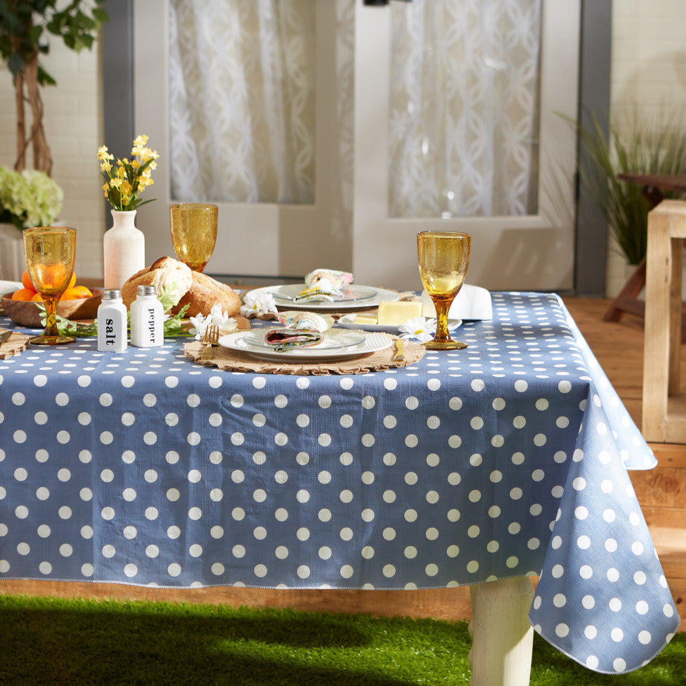Stonewash Blue Polka Dot Vinyl Tablecloth 60x102