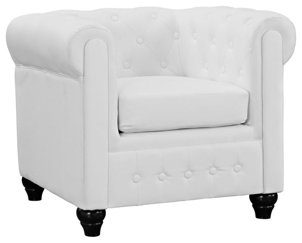 Modern Urban Contemporary Vinyl Armchair, White Faux Leather