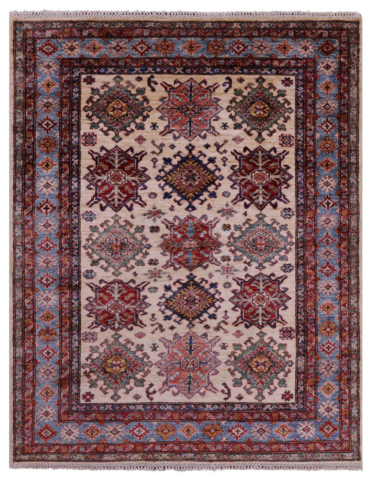 5' 0" X 6' 4" Super Kazak Hand Knotted Wool Rug Q10262