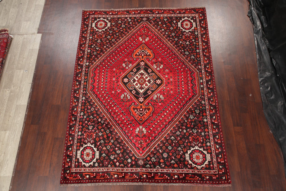 Consigned, Vintage Faded Persian Traditional Handmade Abrash Area Rug, Red, 7x10