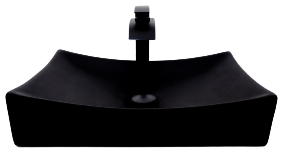 Black Porcelain Vessel Sink and Faucet Combo Set