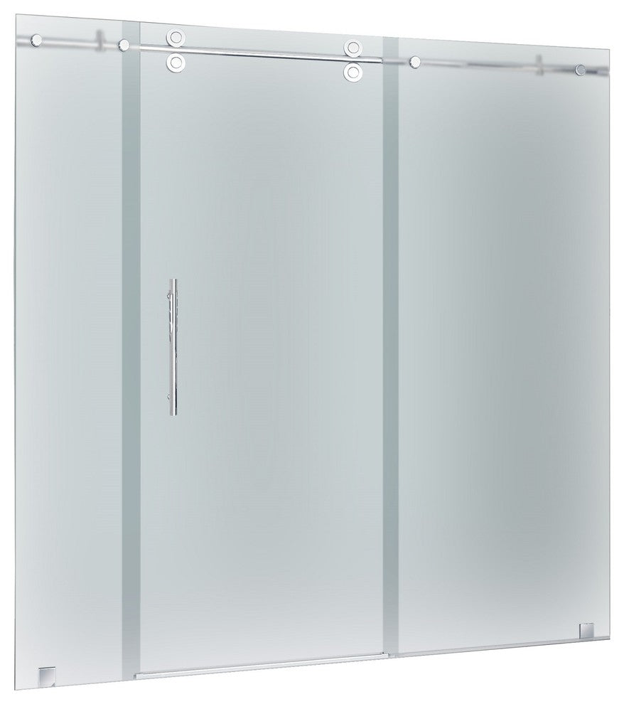 Langham 72"x75" Completely Frameless Sliding Shower Door, Frosted, Stainless