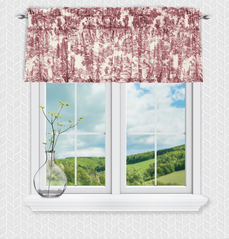 Ellis Curtain Victoria Park Toile 70"x15" Tailored Valance, Red