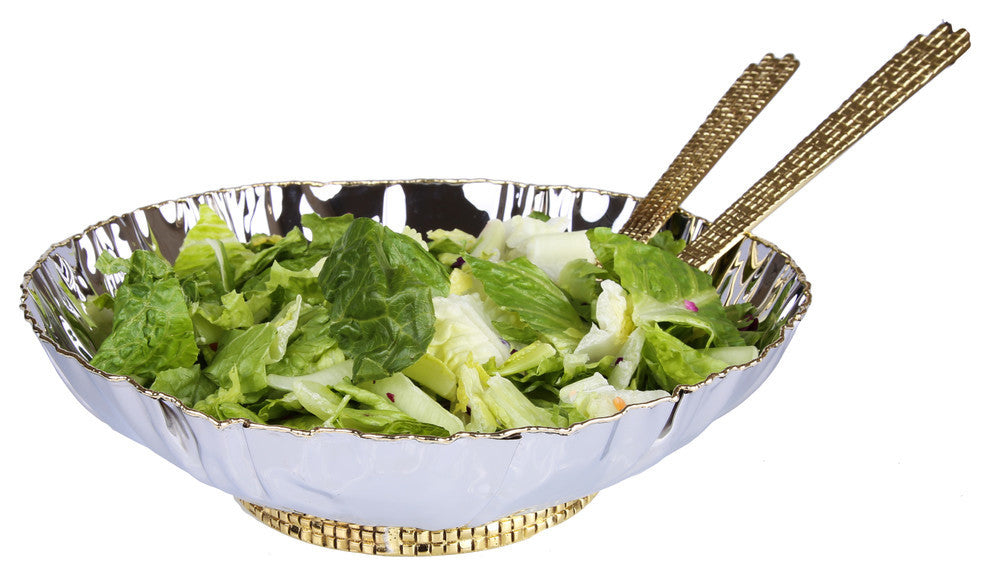 Classic Touch Stainless Steel Crumpled Bowl With Mosaic Base