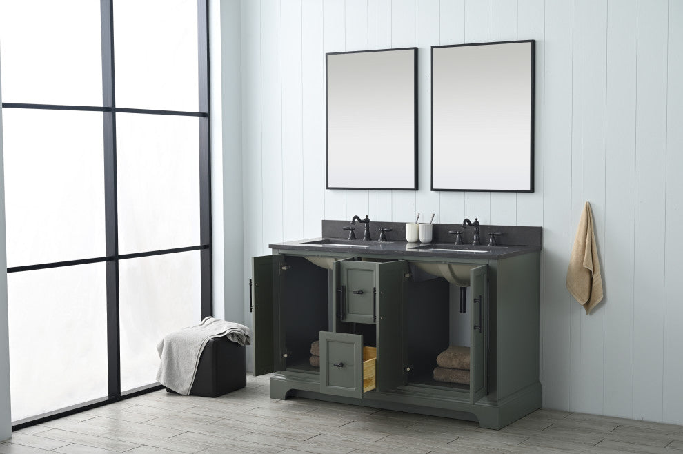 Vanity Art Bathroom Vanity With Sink & Top, Vintage Green, 54" (Double Sink), Black Stone