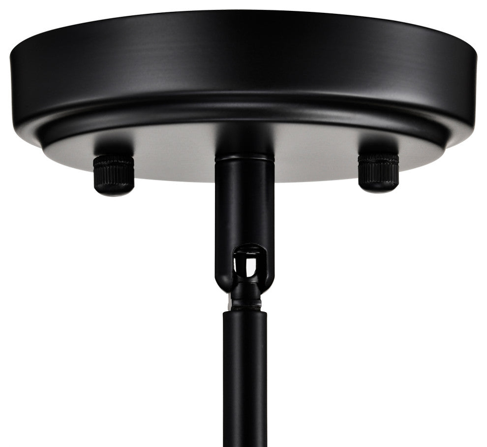 1-Light Matte Black 8 in. Mini Pendant With Hammered Glass Shade