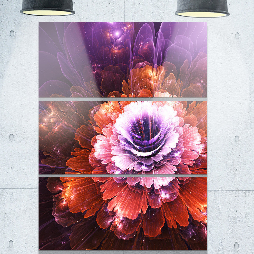 "Abstract Pink Fractal Flower" Digital Metal Wall Art, 3 Panels, 28"x36"