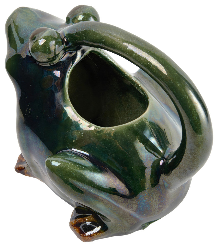 Stoneware Frog Watering Pitcher, Green