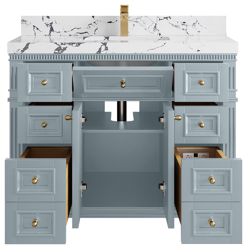 Paris 42" Single Sink Bathroom Vanity, Blue Heather 2" Viola Night