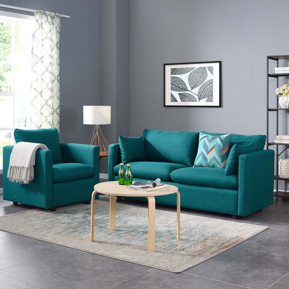Armchair and Sofa Set, Fabric, Teal Blue, Modern, Living Lounge Hospitality