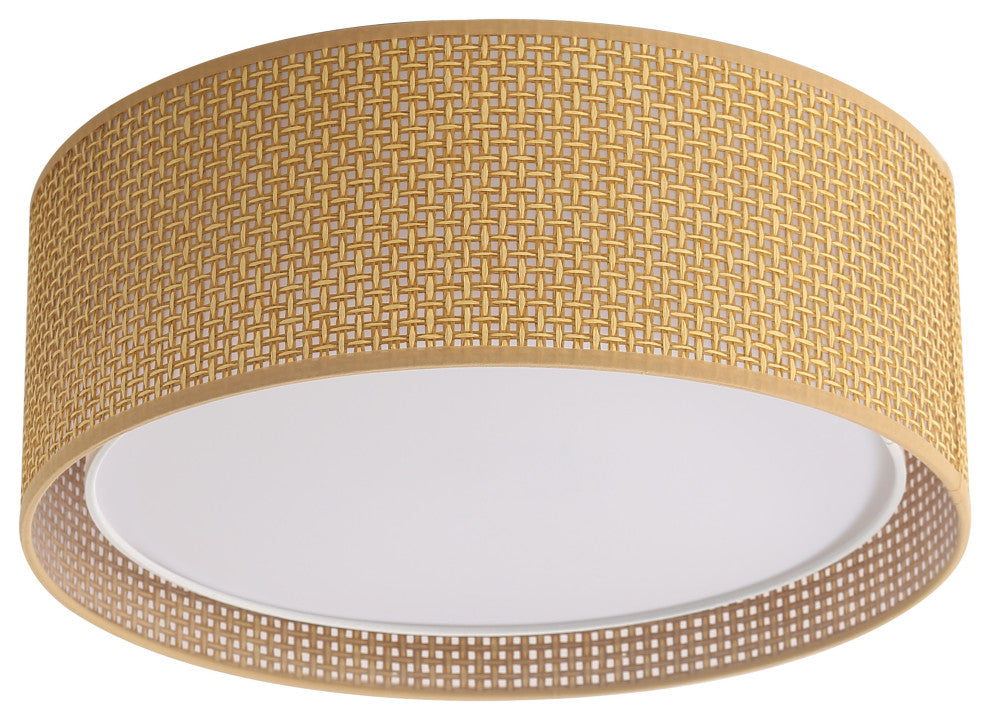 3-Light Double Shade Drum Flush Mount, Sepia Tan