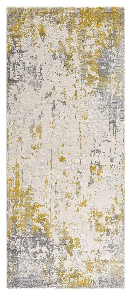 10' Gold Abstract Dhurrie Runner Rug
