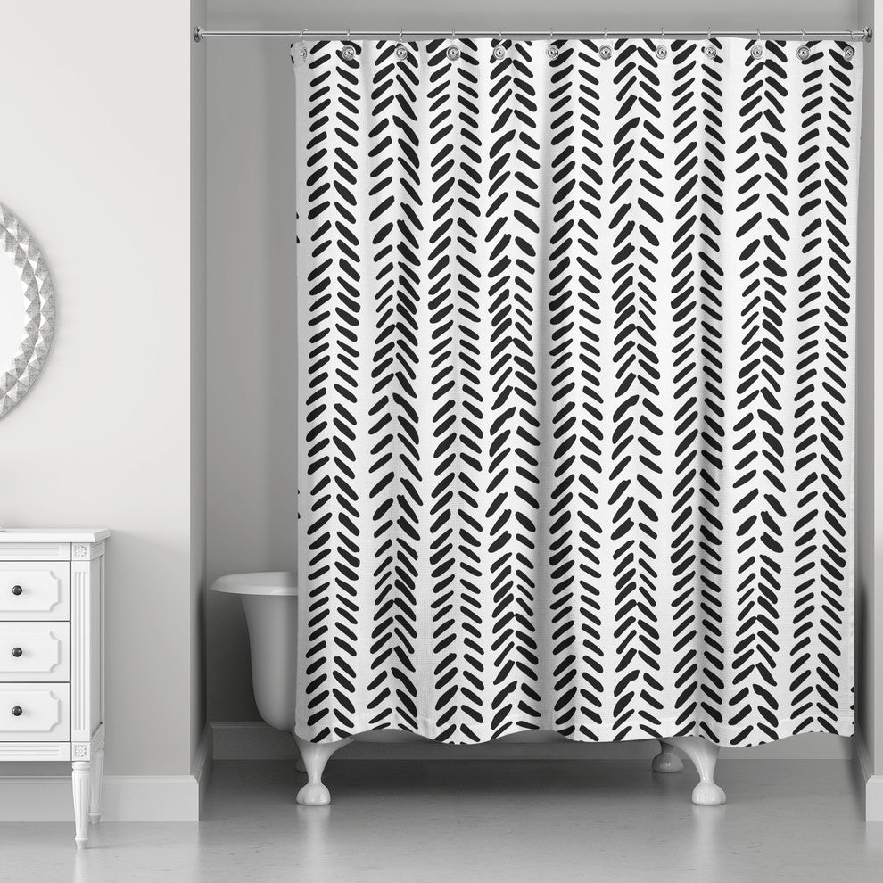 Modern Herringbone Shower Curtain, Black