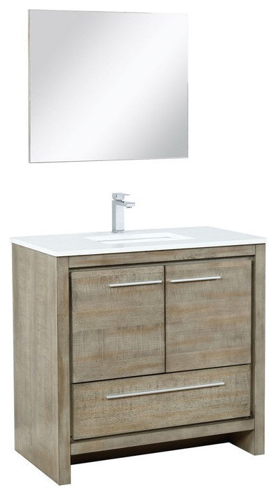 Lafarre Contemporary 36" Rustic Acacia Bathroom Vanity Set, Labaro Brushed Nicke
