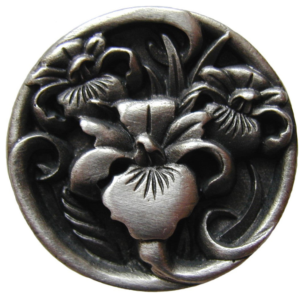 River Irises Knob Antique Brass, Antique Pewter