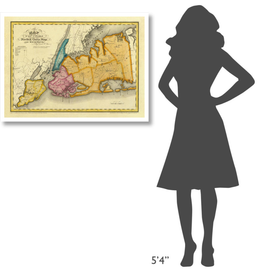 "New York, Queens, Kings, Richmond counties, 1829" Paper Art, 38"x28"