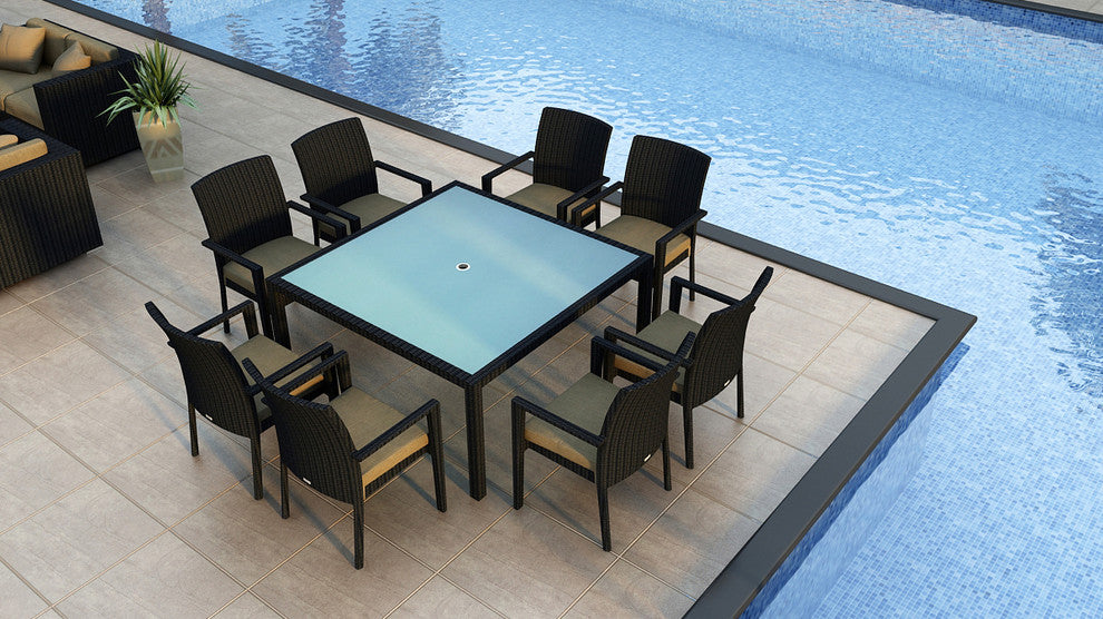 Urbana 9 Piece Arm Square Dining Set, Heather Beige