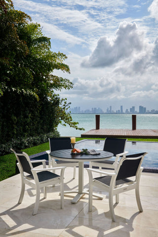 Leeward Sling Stackable Outdoor Dining Chair, Elevation Stone/Beachwood