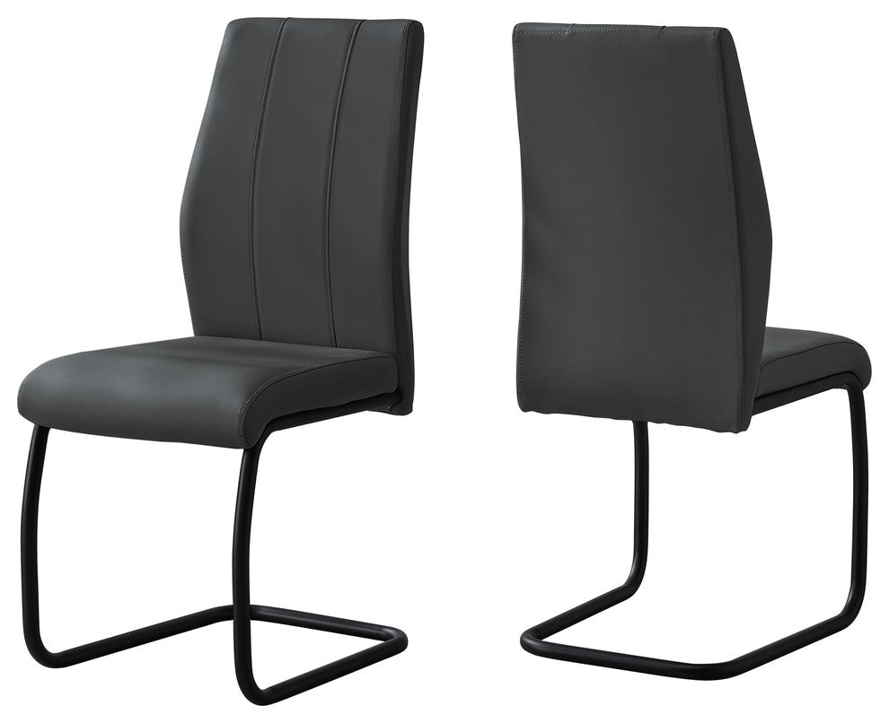 Dining Chair, Set Of 2, Side, Upholstered, Pu Leather Look, Metal, Grey, Black