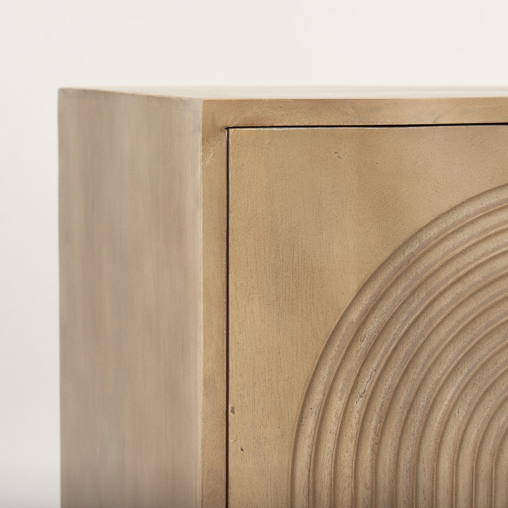 Tucker Light Brown Wood w/ Carved Arch Pattern 2 Door Accent Cabinet