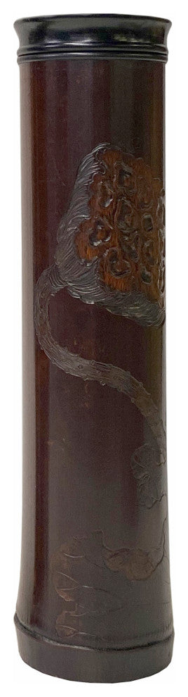 Chinese Bamboo Carved Scenery Column Shape Incense Holder Display Art Hws1743B
