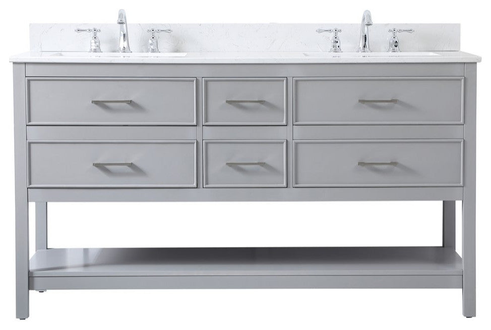 Elegant VF19060DGR-BS 60"Double Bathroom Vanity, Gray With Backsplash