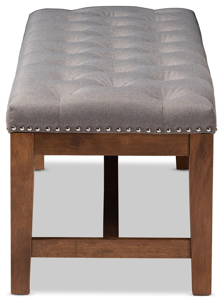 Ainsley Gray Fabric Walnut Solid Rubberwood Bench