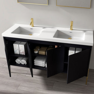 Flutie 60" Bathroom Vanity Set, Charcoal, Double White Sink