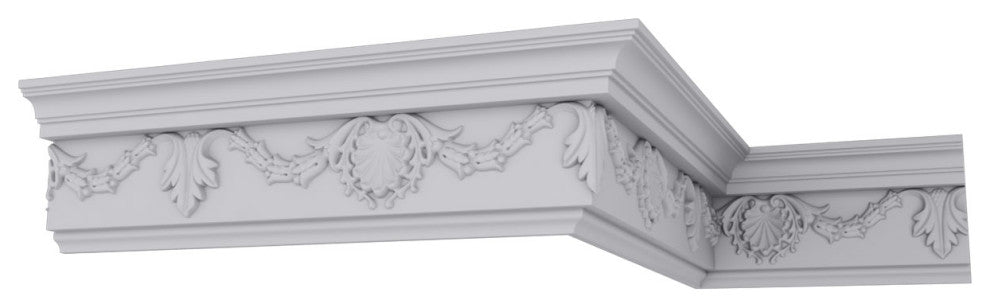 6 1/4"Hx3 3/8"Px7"Fx96 1/8"L, 16" Repeat, Shell Crown Moulding