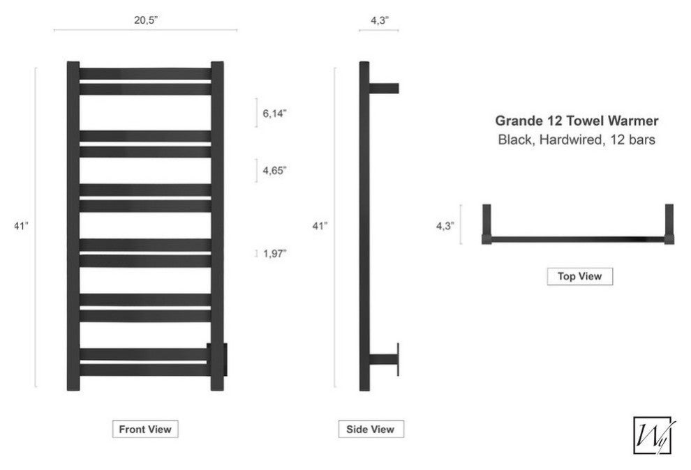 Grande Towel Warmer, Black, 12 Bars
