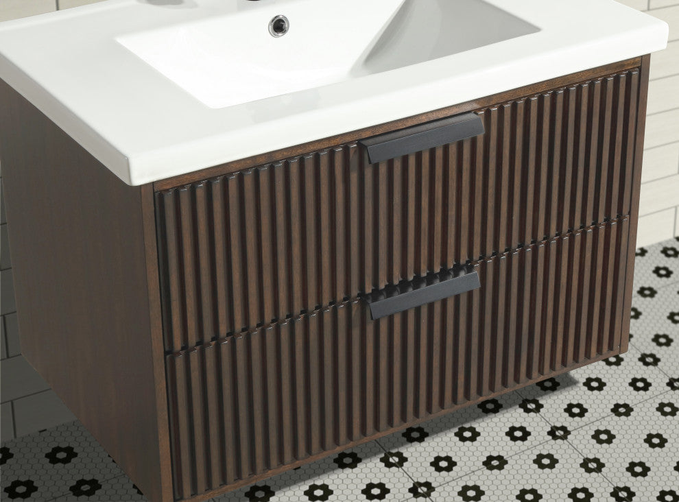 Ari Kitchen and Bath San Diego Bath Vanity, Walnut, 30", Single Sink, Floating