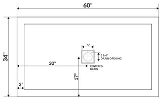 LessCare 60"x34" Single Threshold Shower Pan Base Alcove Center Drain