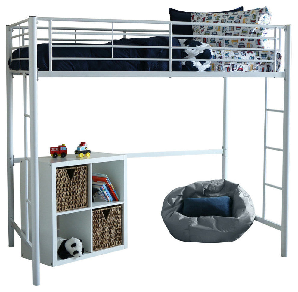 Twin Metal Loft Bed, White