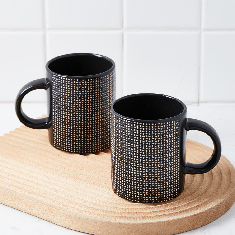 Stone Lain Daisy Stoneware 32 Piece Dinnerware Set, Brown and Black