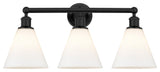 Berkshire 3-Light 26" Bath Vanity Light, Matte Black Finish, Matte White Shade