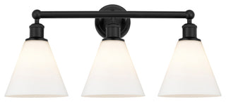 Berkshire 3-Light 26" Bath Vanity Light, Matte Black Finish, Matte White Shade