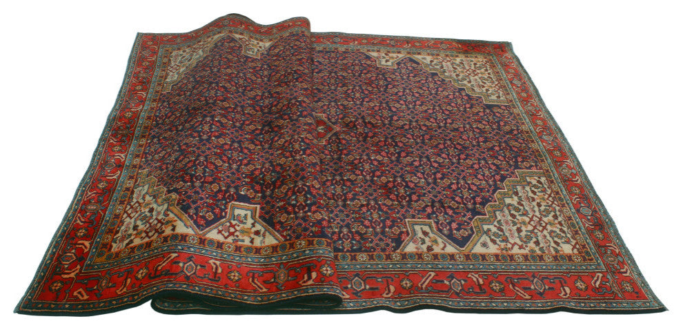 Fine Vintage Distressed Kokayi Navy/Rust Rug, 6'4x9'7
