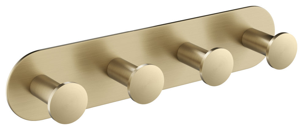 Elie Bathroom Robe and Towel 4-Hooks Rack, Brushed Gold