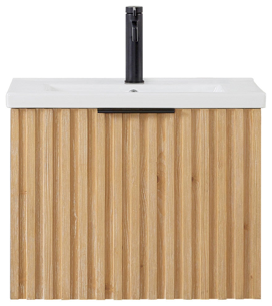 Manila Floating Vanity with Ceramic Basin Top without Mirror, Washed Ash Grey, 24", Single Vanity