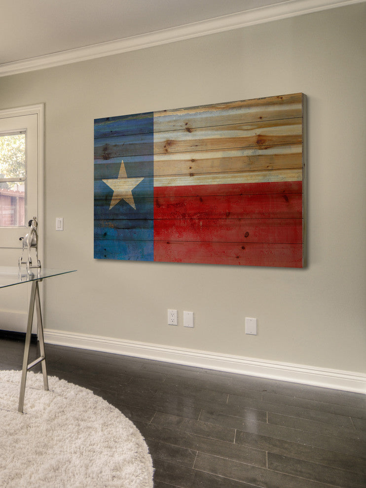 "Texas Red and Blue" Painting Print on Natural Pine Wood, 36x24