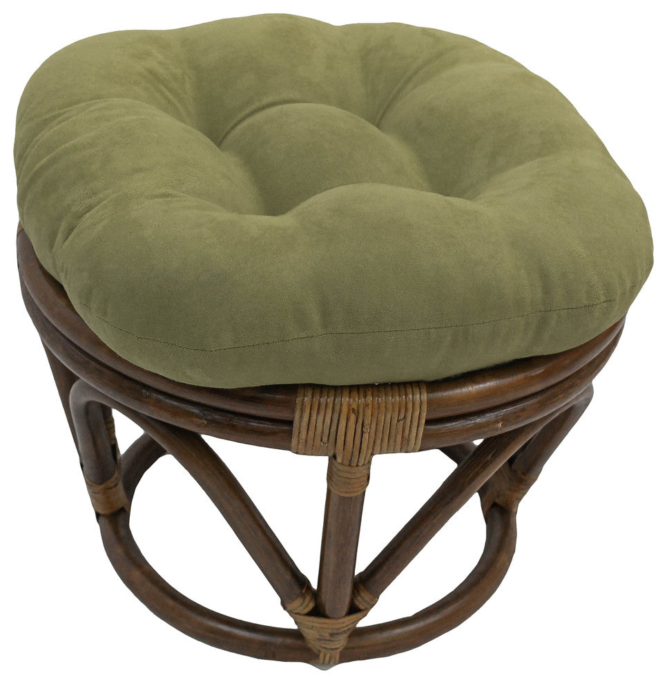 18" Round Solid Micro Suede Tufted Footstool Cushion, Sage
