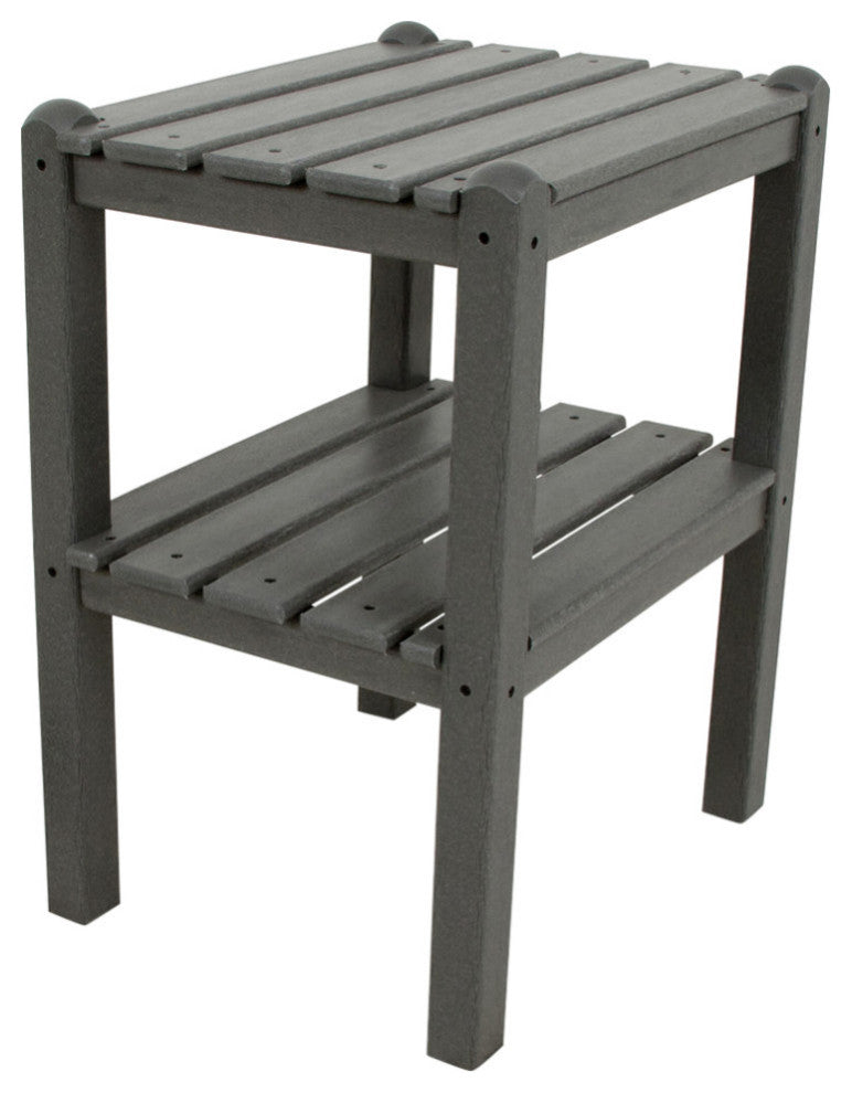 Polywood Two Shelf Side Table, Slate Gray