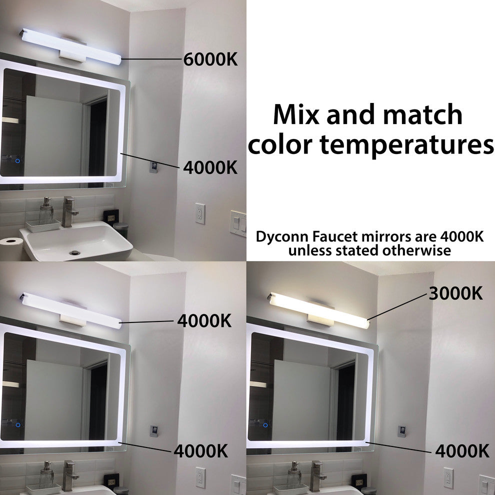 Dyconn Catella Vanity Bathroom LED Mirror With Touch On/OFF & Anti-Fog, 24"w X 3