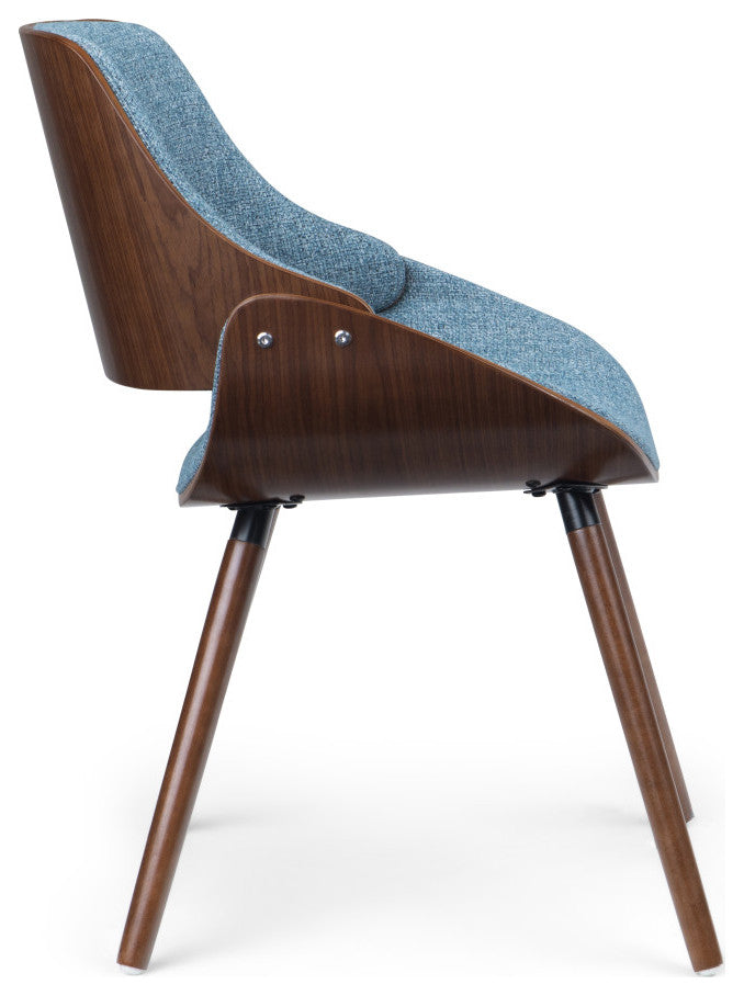 Malden Bentwood Dining Chair with Wood Back in Denim Blue Linen Look Fabric
