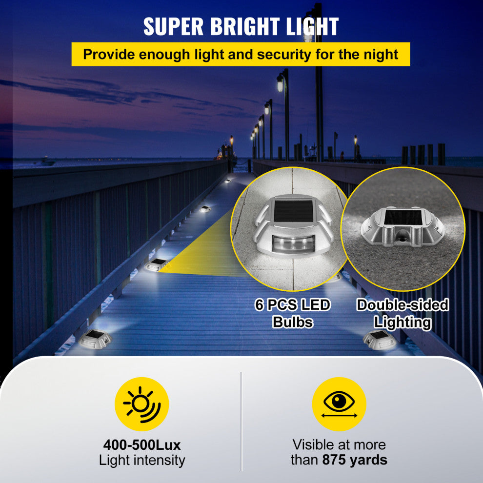 Solar Driveway Lights, Switch Button, Wireless, 6 LEDs, White, 24 Pieces