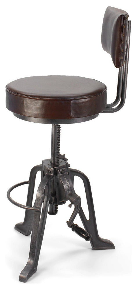 Industrial Adjustable Height Crank Leather Dining Chair - Iron Base