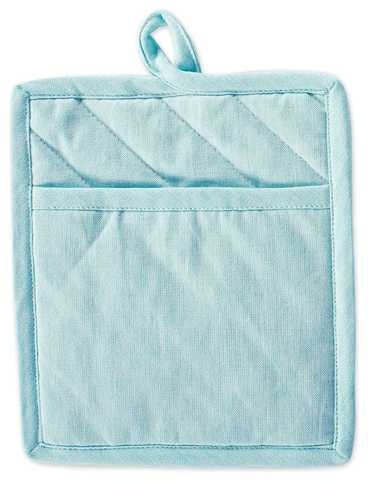 DII Aqua Solid Chambray Pot Holder, Set of 2
